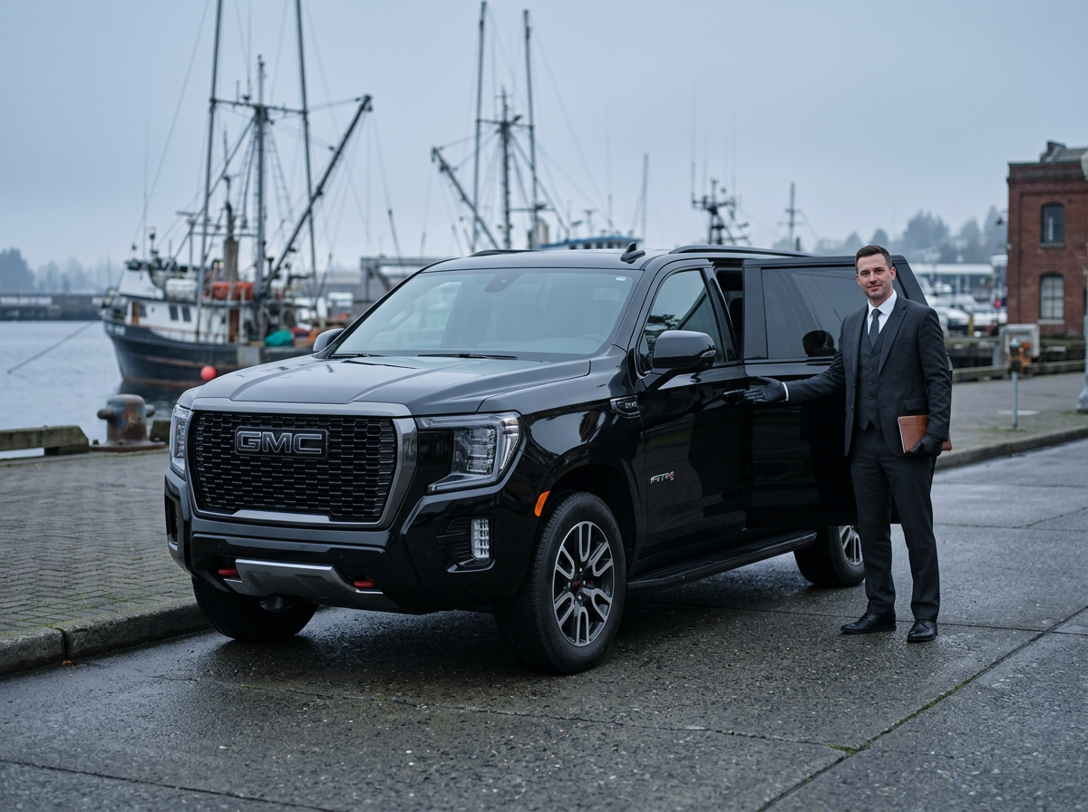 Ballard to SeaTac airport car service — Lal Limo black SUV Ballard Bridge Nordic Museum transfer