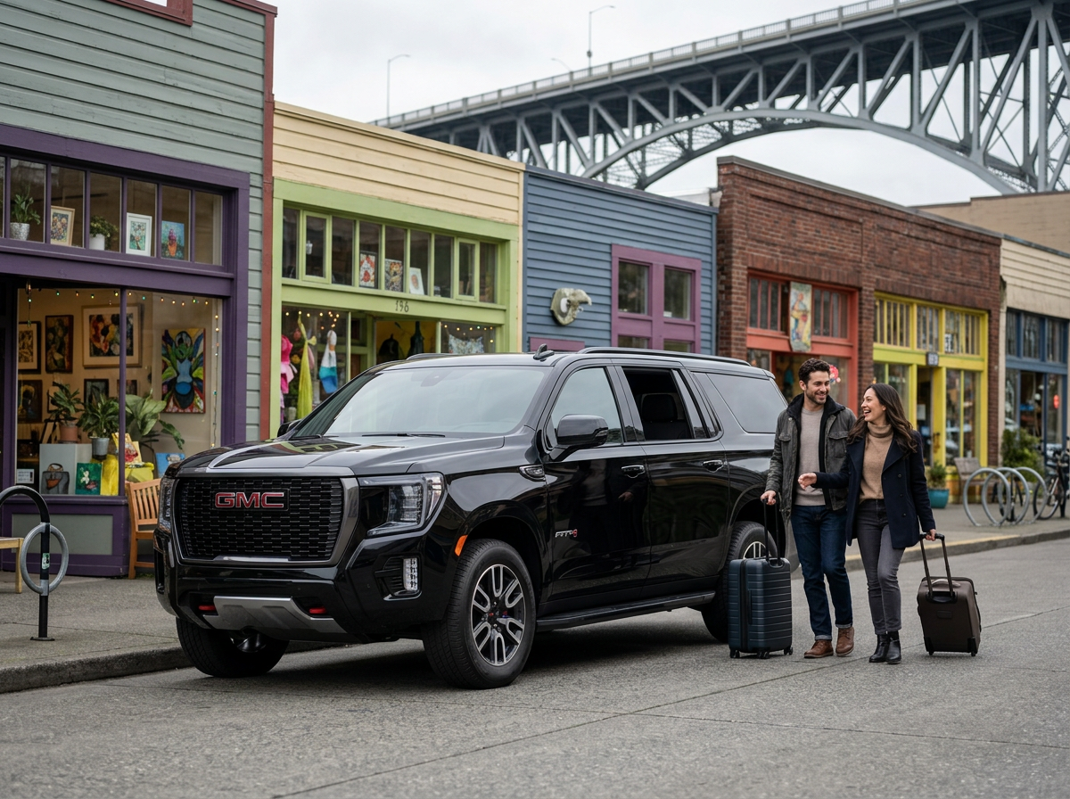 Fremont to SeaTac airport car service — Lal Limo black SUV Aurora Ave Fremont Troll transfer