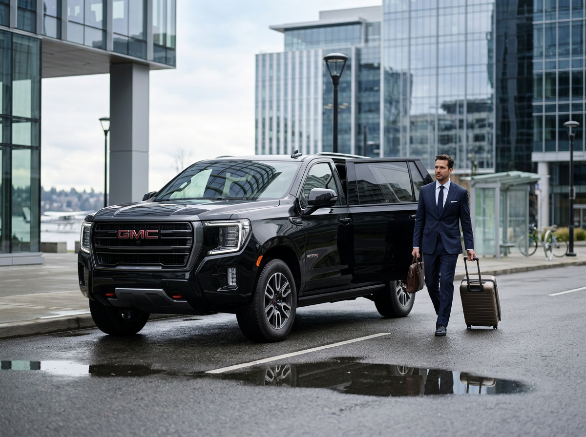 South Lake Union airport car service to SeaTac — Lal Limo black SUV Amazon HQ Mercer Street transfer