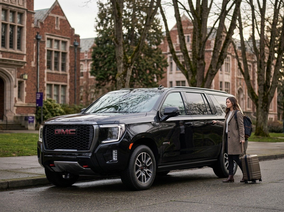 University District airport car service to SeaTac — Lal Limo black SUV UW campus The Ave transfer