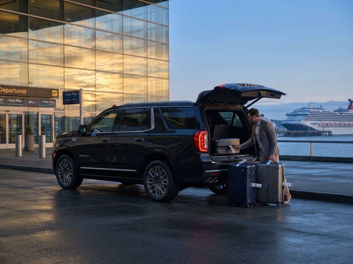 SeaTac Airport to Seattle cruise port transfer — Lal Limo black SUV direct to Pier 66 and Pier 91